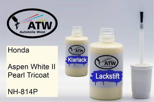 Honda, Aspen White II Pearl Tricoat, NH-814P: 20ml Lackstift + 20ml Klarlack - Set, von ATW Autoteile West.